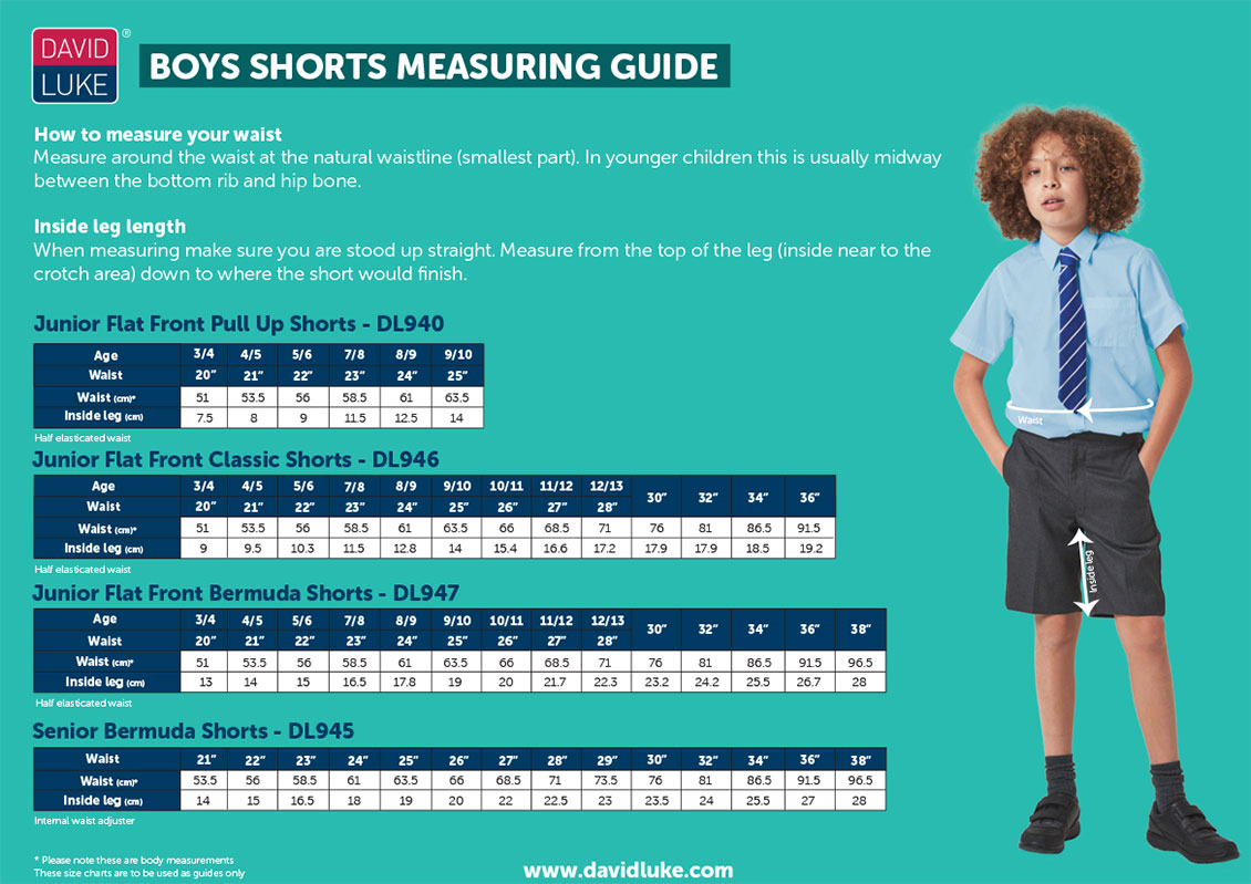 Boys Shorts Trousers measuring guide