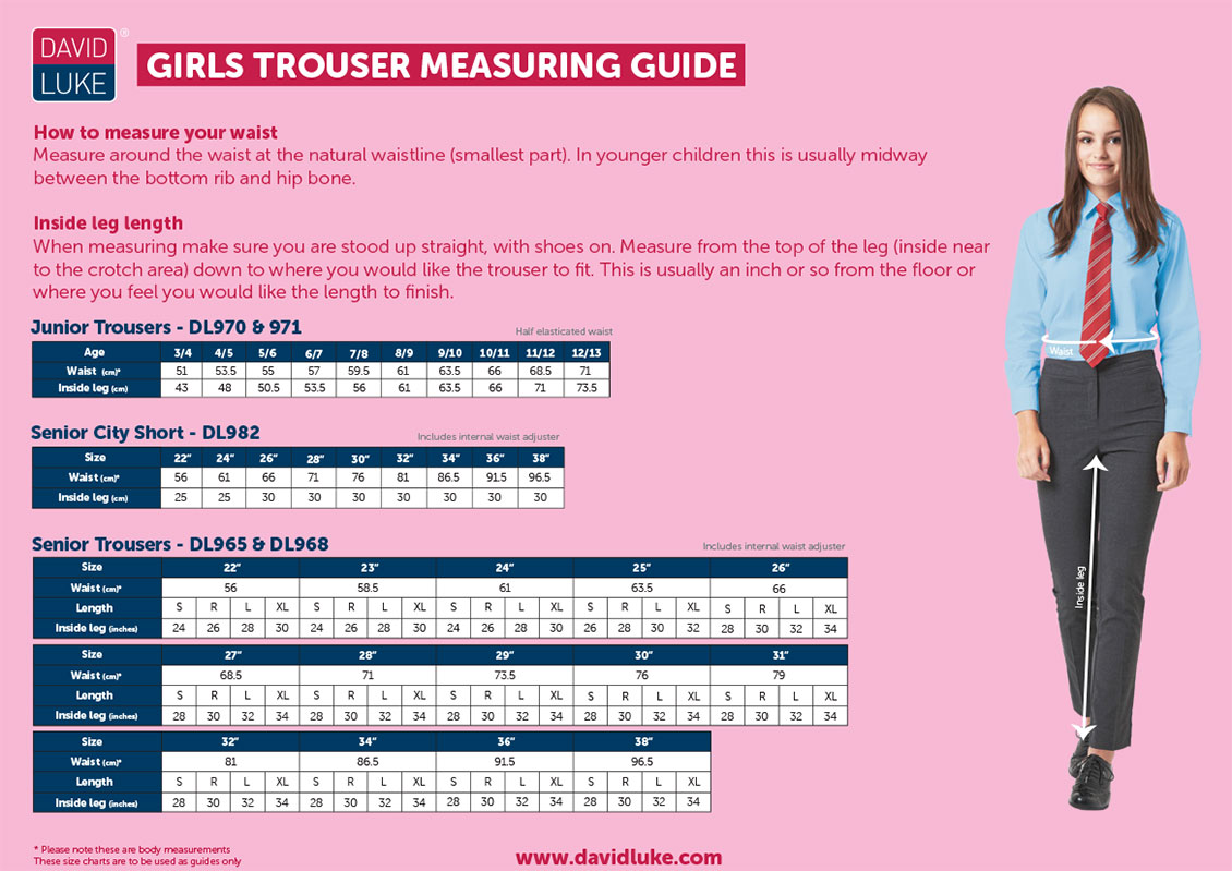 Girls Trousers measuring guide