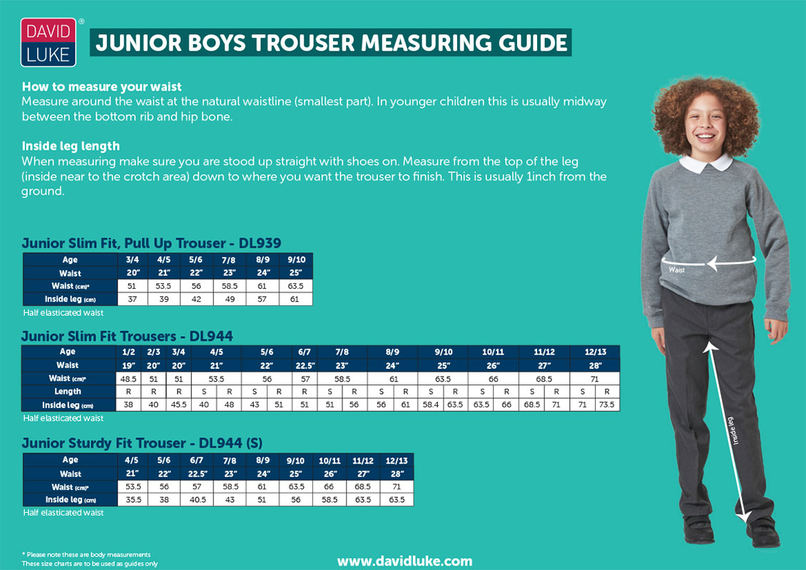 Junior Boys Trousers measuring guide