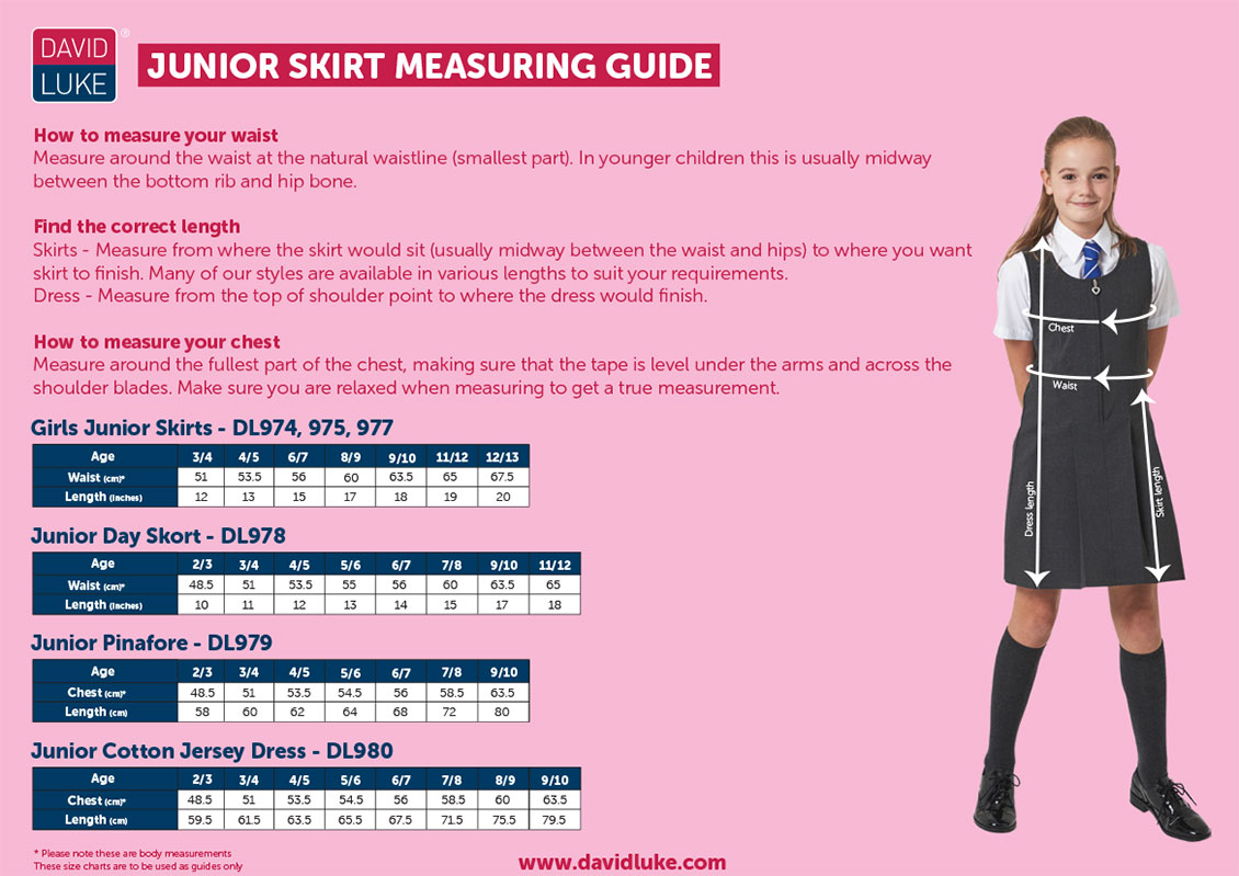 Junior Girls Skirt measuring guide