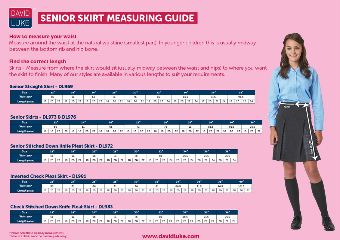 Senior Girls Skirt measuring guide